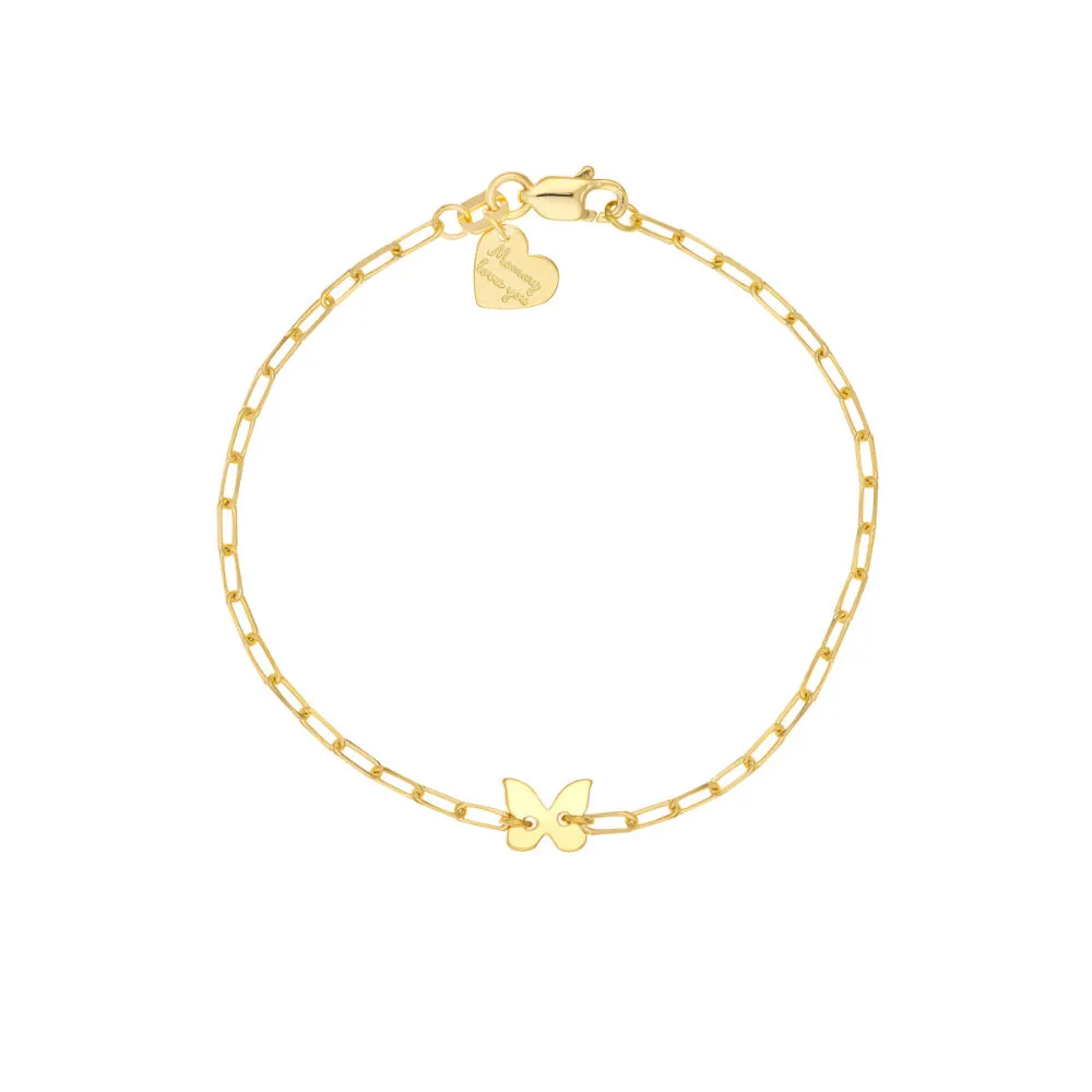 14k Child's Butterfly and Heart Bracelet, 6"