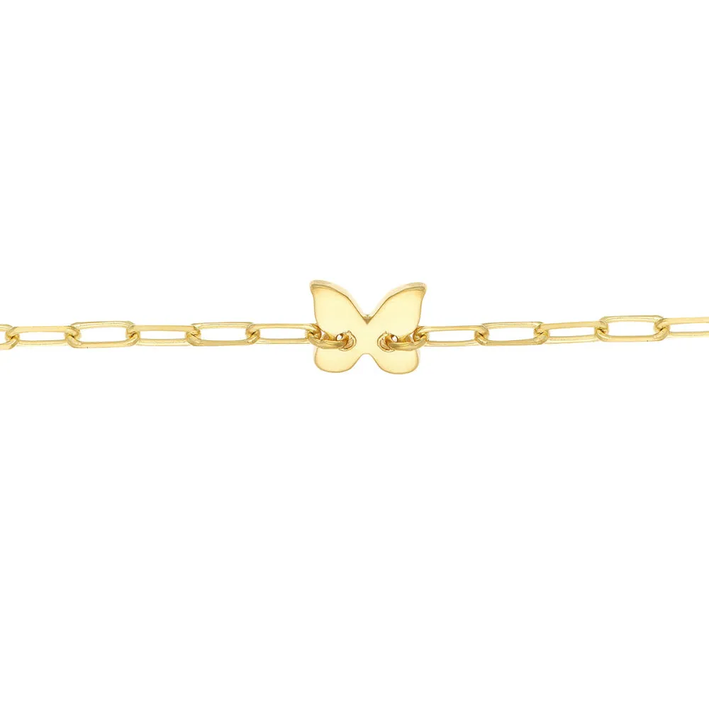 14k Child's Butterfly and Heart Bracelet, 6"