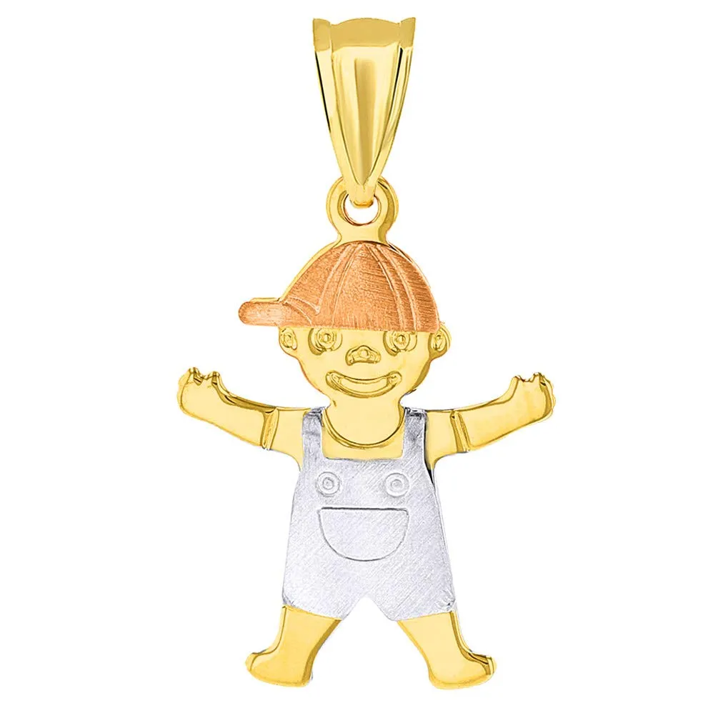 14k Tri Color Gold Little Boy Child Pendant Necklace