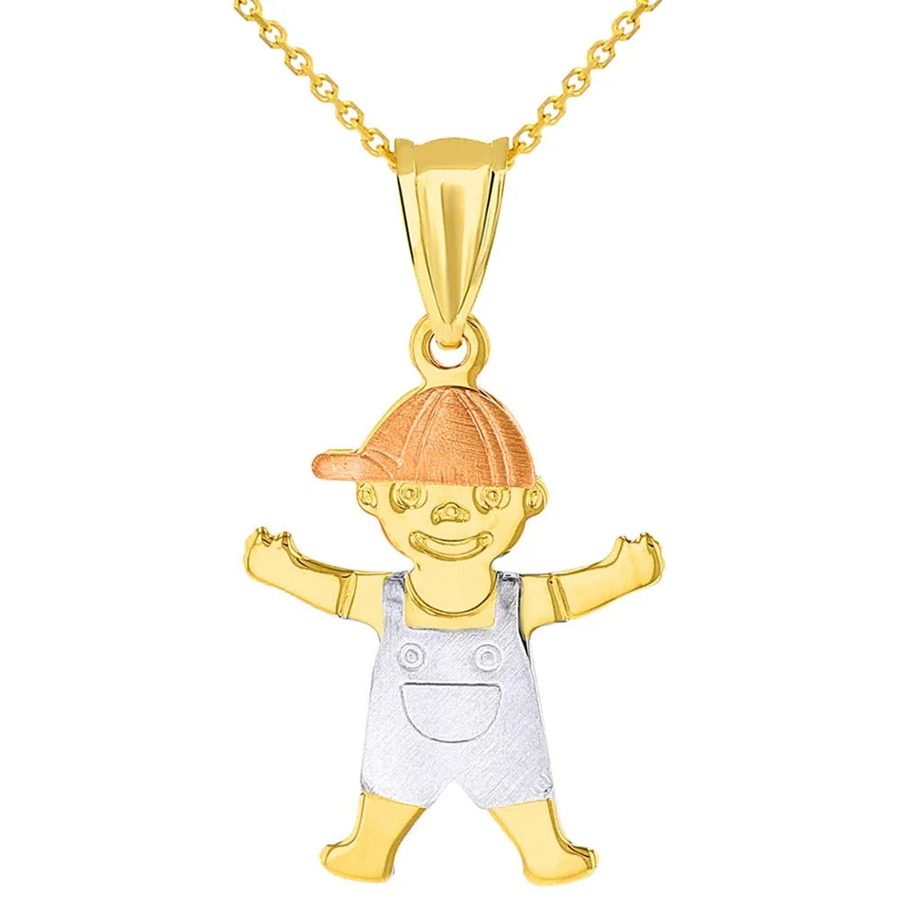 14k Tri Color Gold Little Boy Child Pendant Necklace