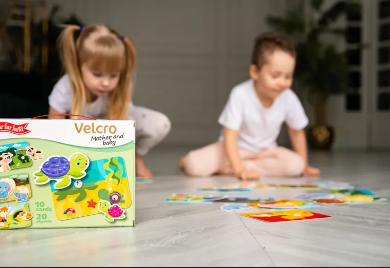 Interactive 3D Velcro Mother and Baby Educational Board Game for Kids Ages 2-4 - Includes 10 Durable Cards and 20 Engaging Objects