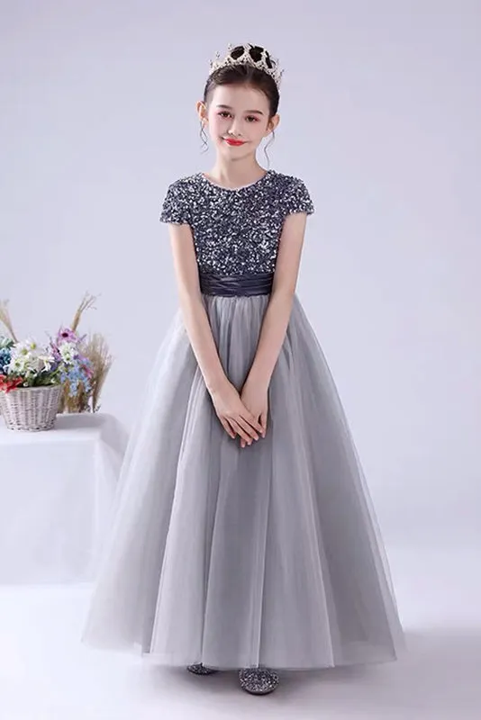 A Line Cap Sleeve Sequins Performance Dresses Flower Girl Dresses