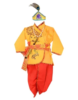 Ahhaaaa Cotton Handwork Krishna Dress Kurta with Dhoti Pant for Boys