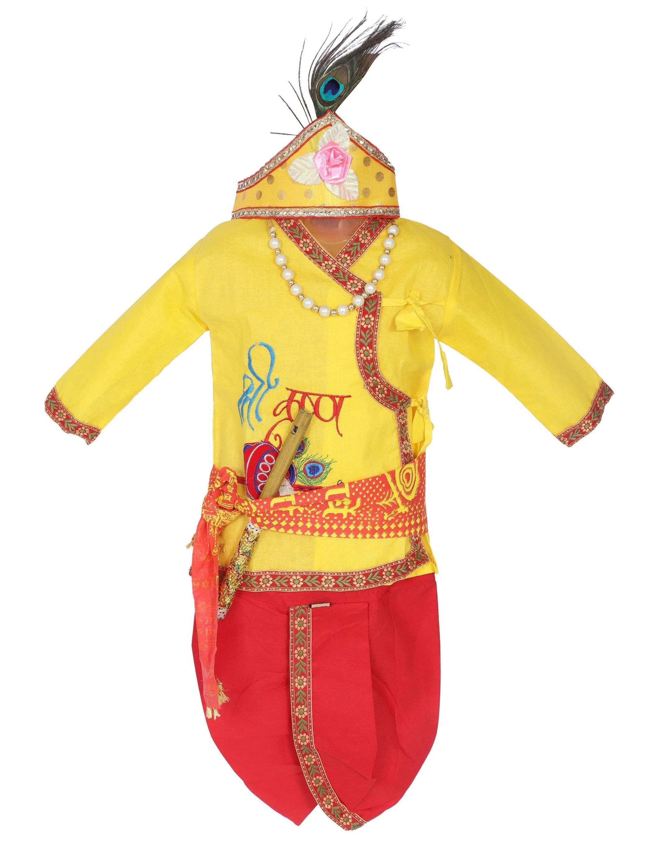 Ahhaaaa Cotton Kids Krishna Handicraft Dress Kurta with Dhoti Pant for Boys