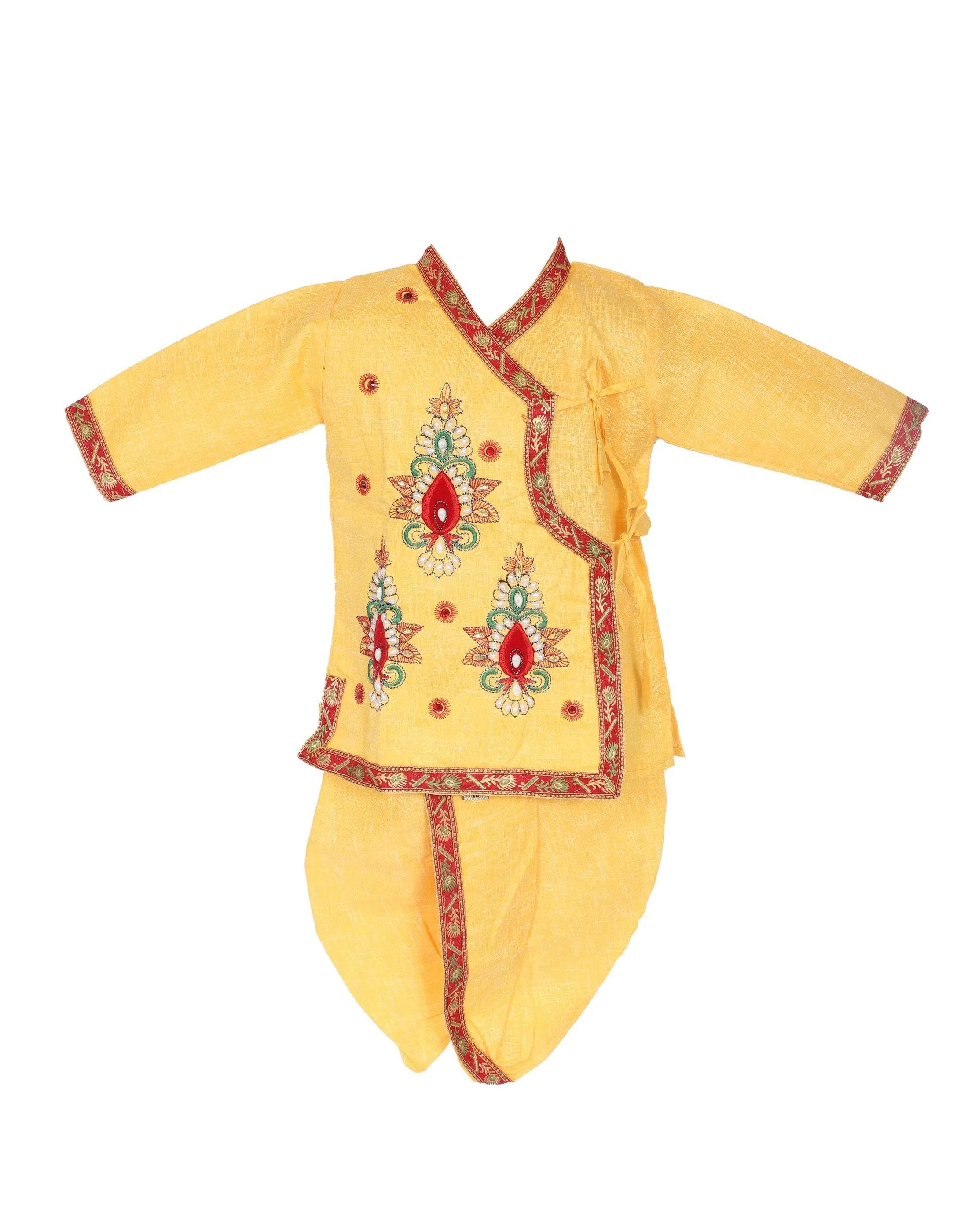 Ahhaaaa Cotton Kids Krishna Handicraft Dress Kurta with Dhoti Pant for Boys