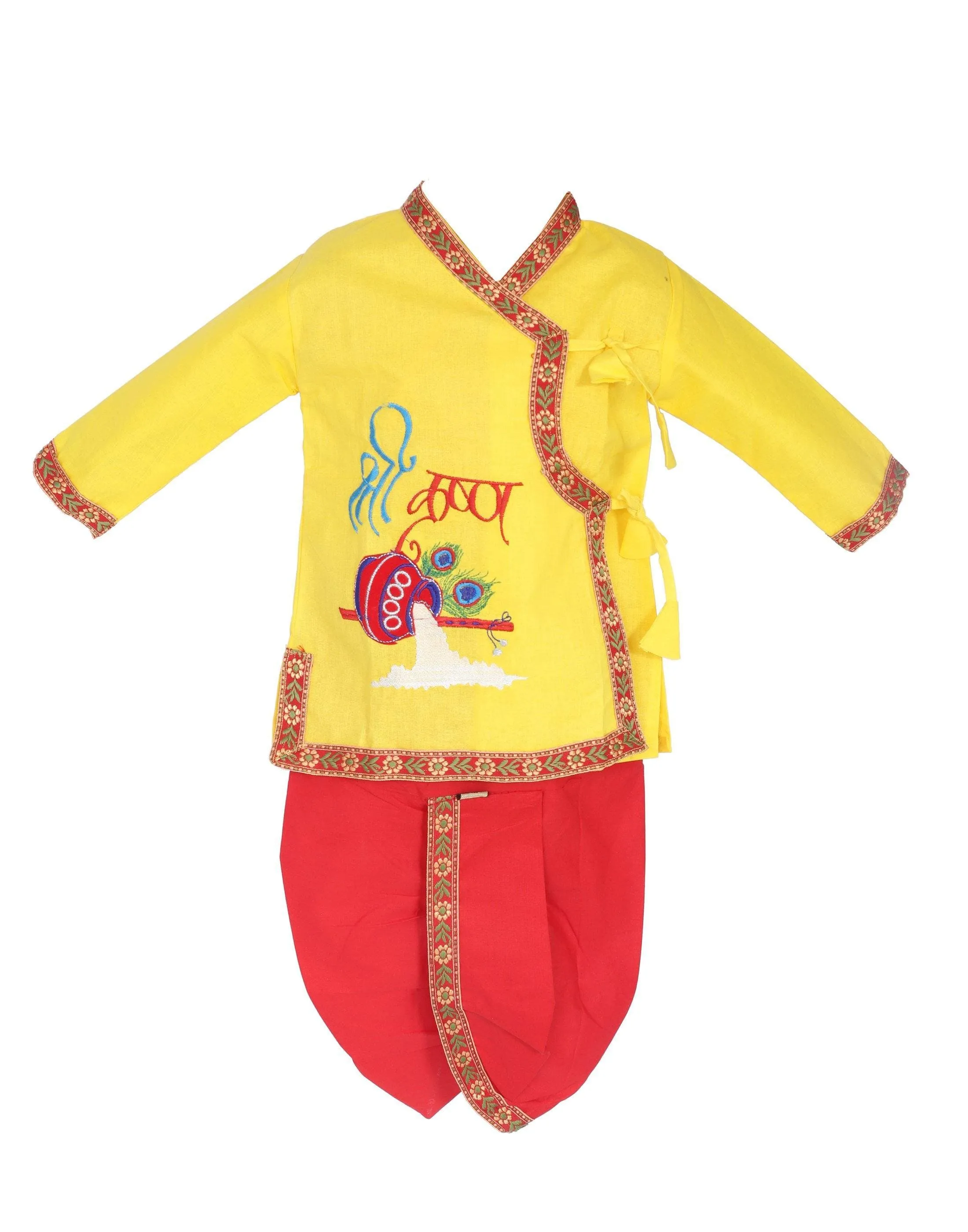 Ahhaaaa Cotton Kids Krishna Handicraft Dress Kurta with Dhoti Pant for Boys