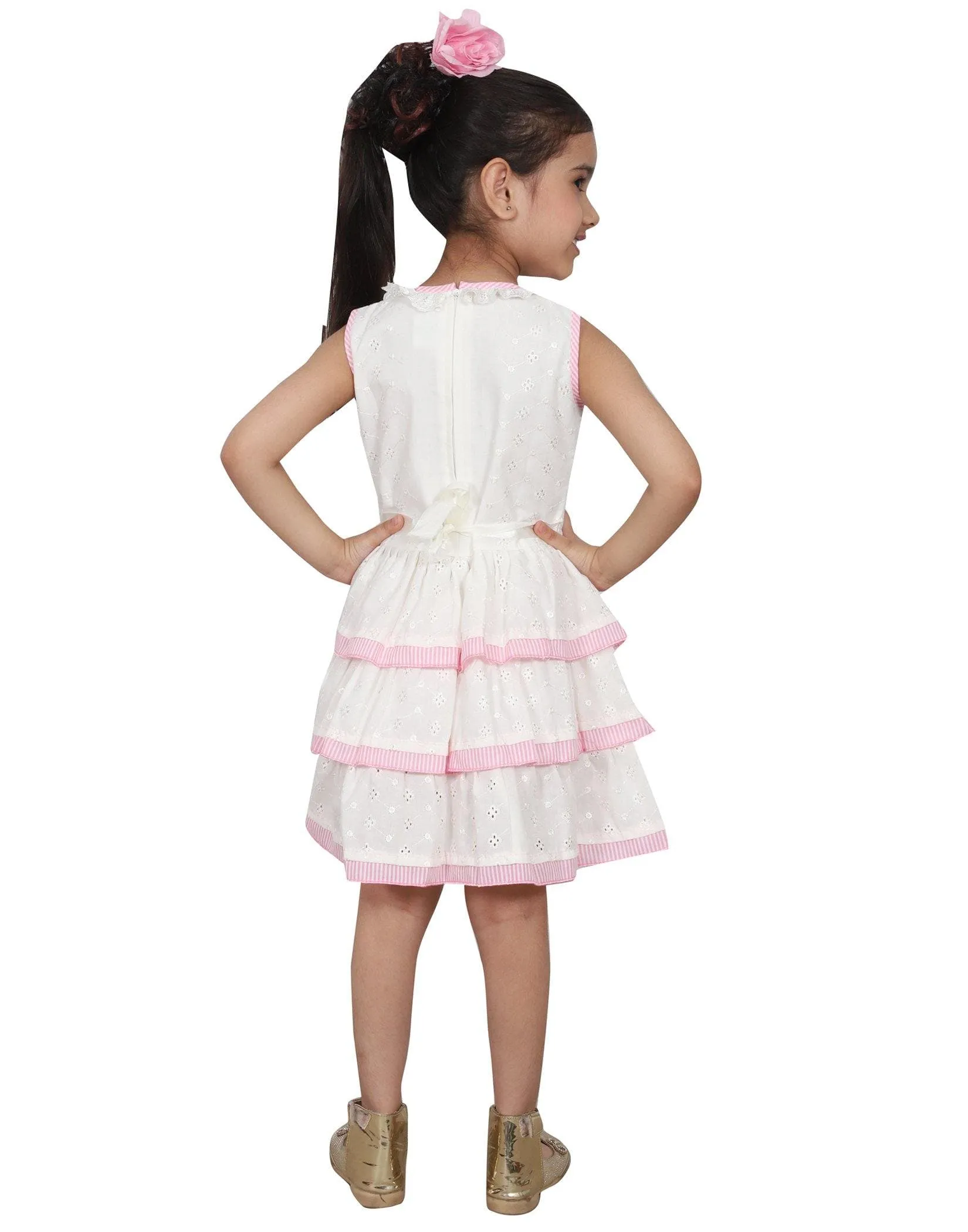 Ahhaaaa Kids Cotton Sleeveless Floral Knee Length Dress/Frock for Girls