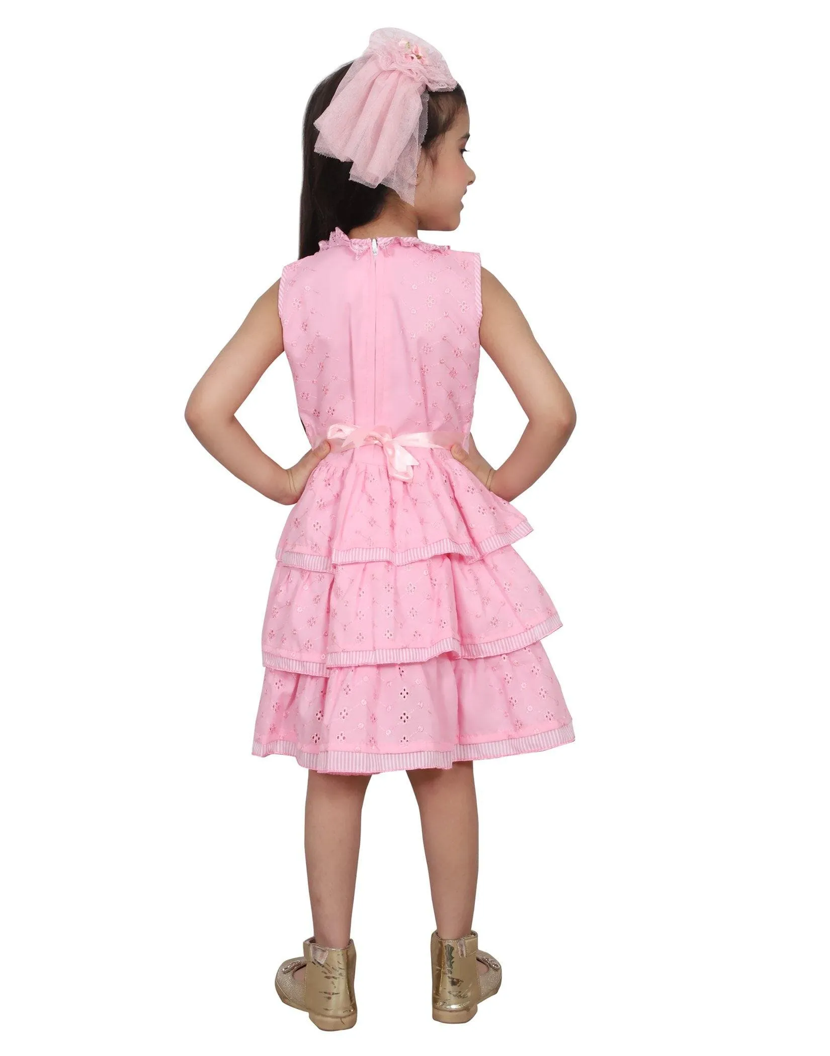 Ahhaaaa Kids Cotton Sleeveless Floral Knee Length Dress/Frock for Girls