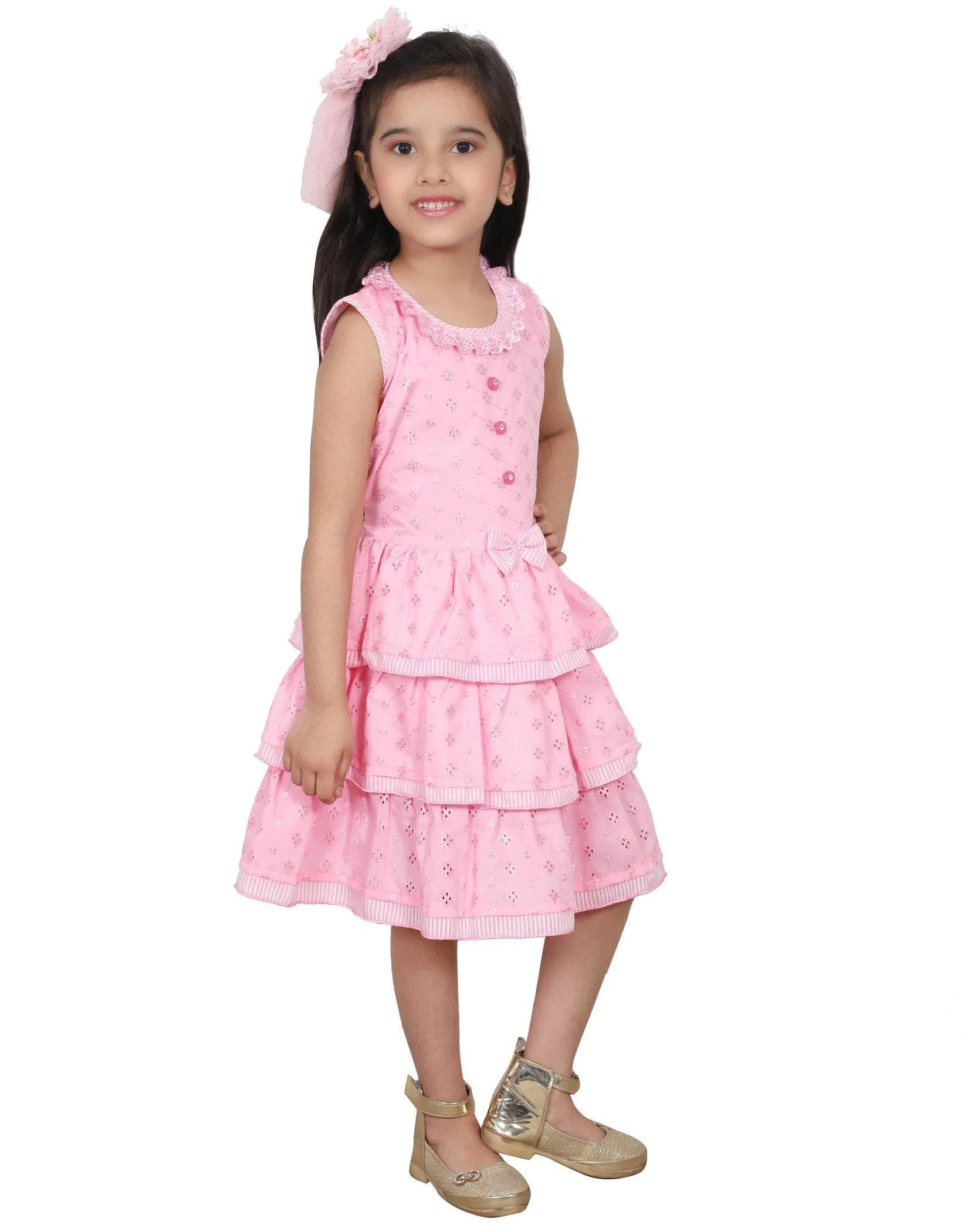 Ahhaaaa Kids Cotton Sleeveless Floral Knee Length Dress/Frock for Girls