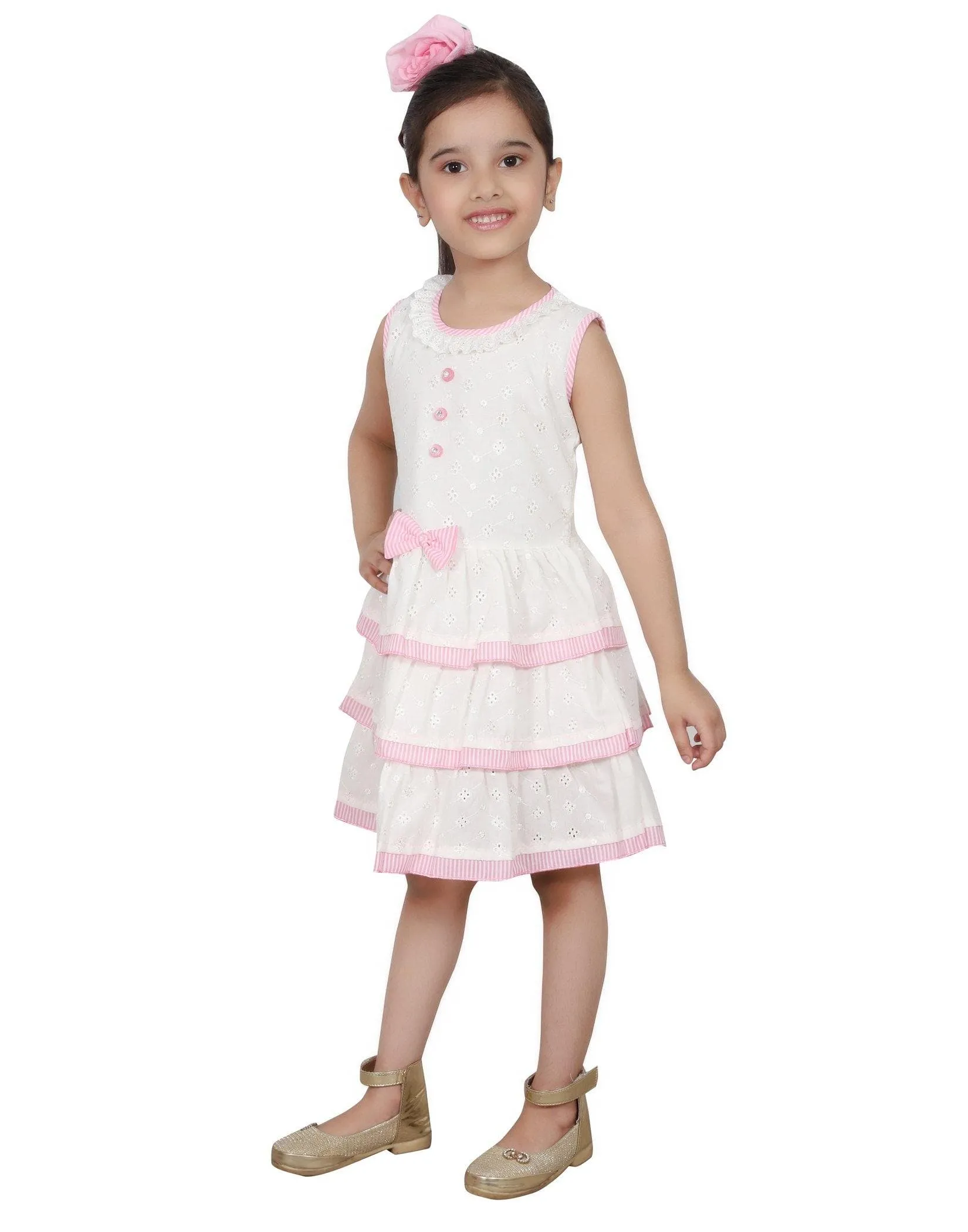 Ahhaaaa Kids Cotton Sleeveless Floral Knee Length Dress/Frock for Girls