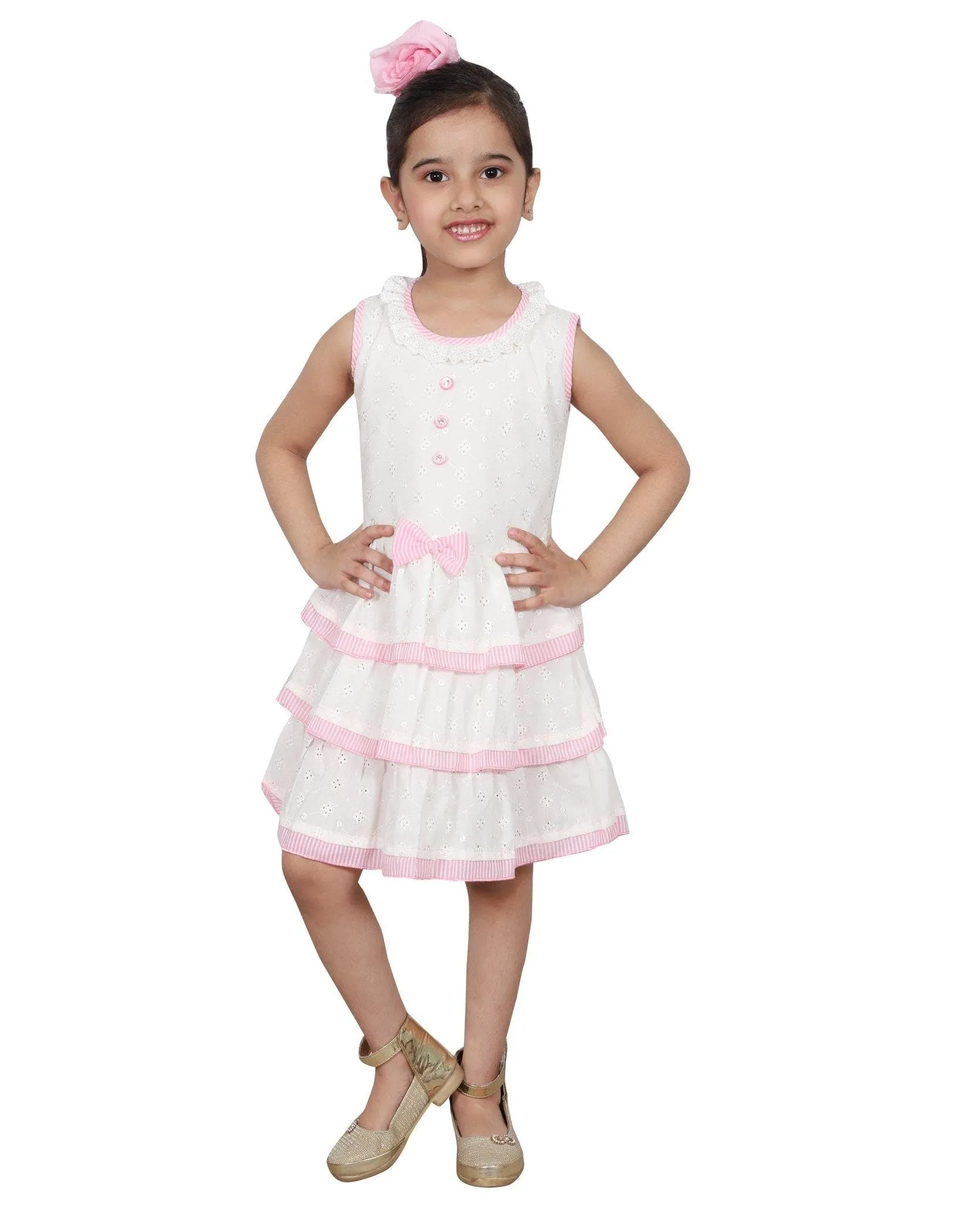 Ahhaaaa Kids Cotton Sleeveless Floral Knee Length Dress/Frock for Girls