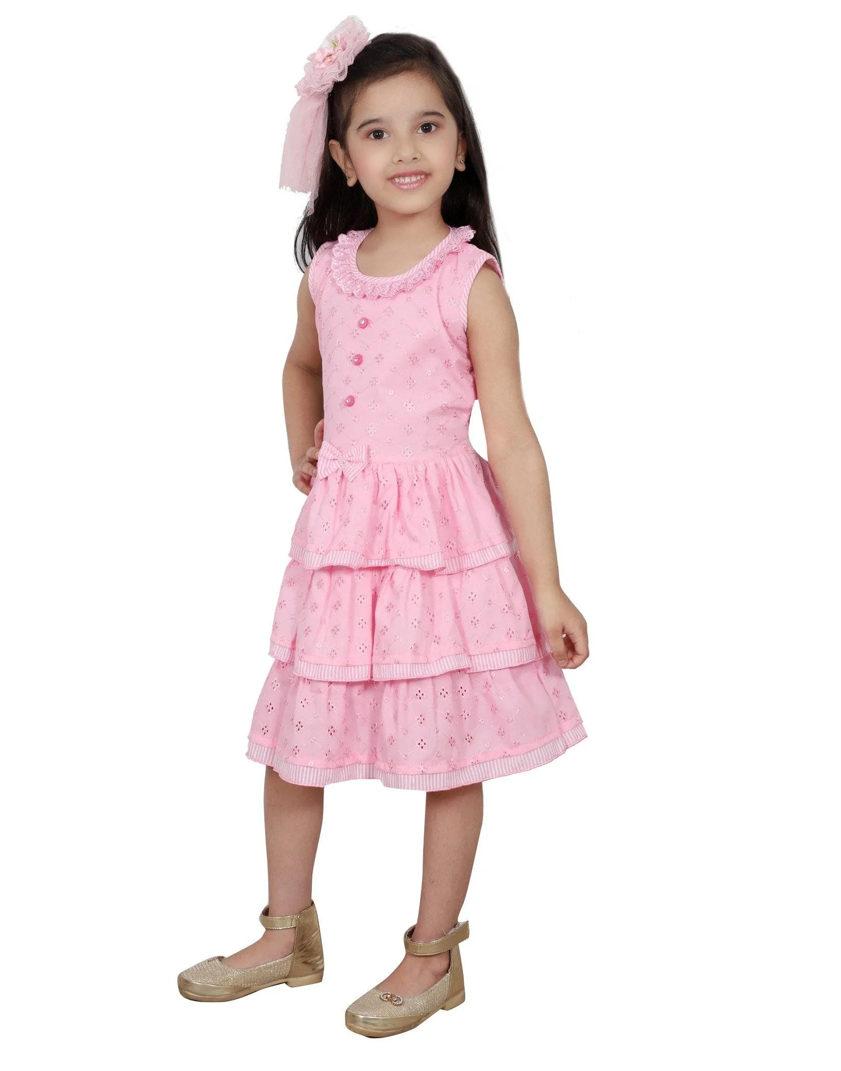 Ahhaaaa Kids Cotton Sleeveless Floral Knee Length Dress/Frock for Girls