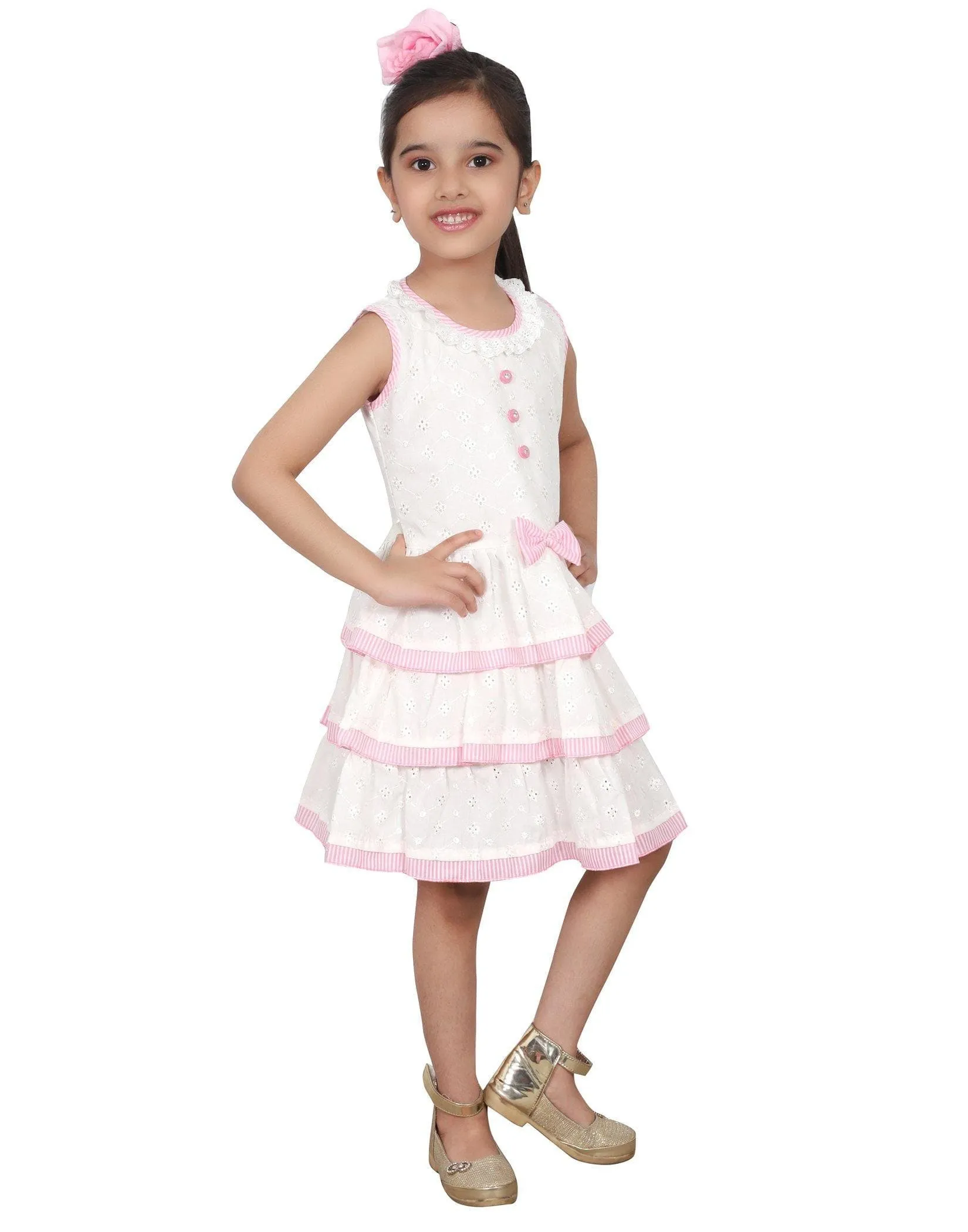 Ahhaaaa Kids Cotton Sleeveless Floral Knee Length Dress/Frock for Girls