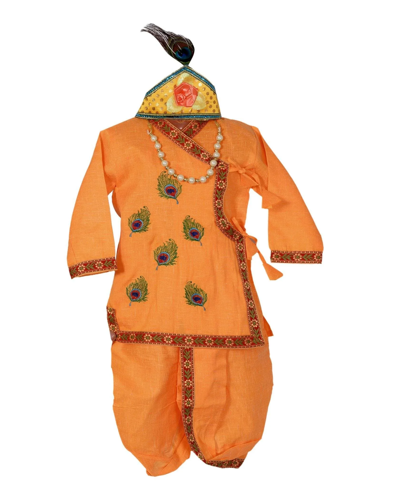 Ahhaaaa Krishna Dress Mor Pankh Handicraft Kurta with Dhoti Pant for Boys