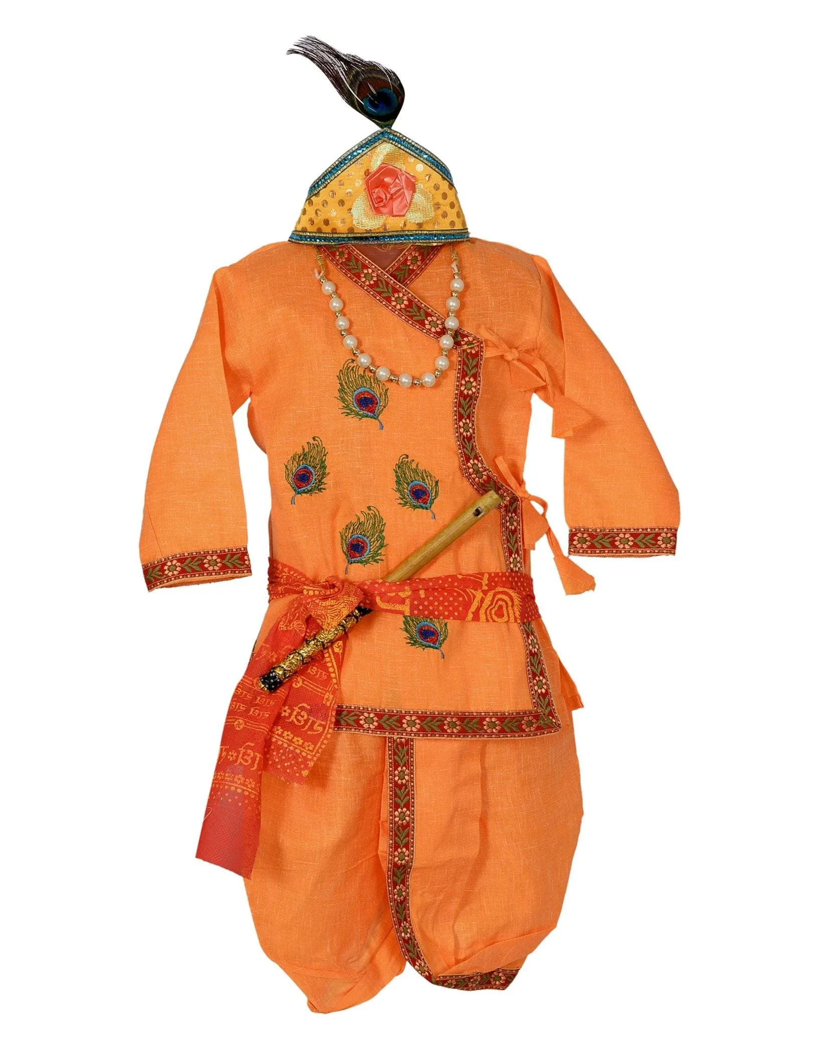 Ahhaaaa Krishna Dress Mor Pankh Handicraft Kurta with Dhoti Pant for Boys