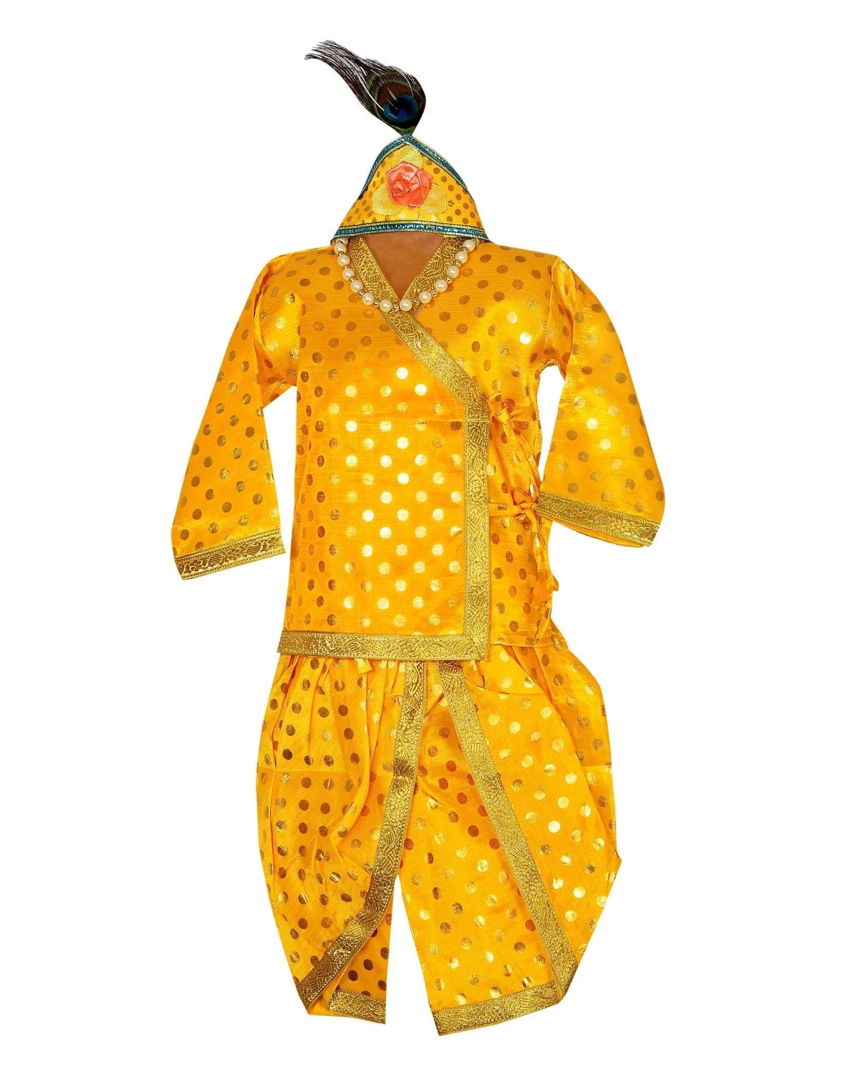 Ahhaaaa Silk Moti Bindi Krishna Dress Kurta with Dhoti Pant for Boys