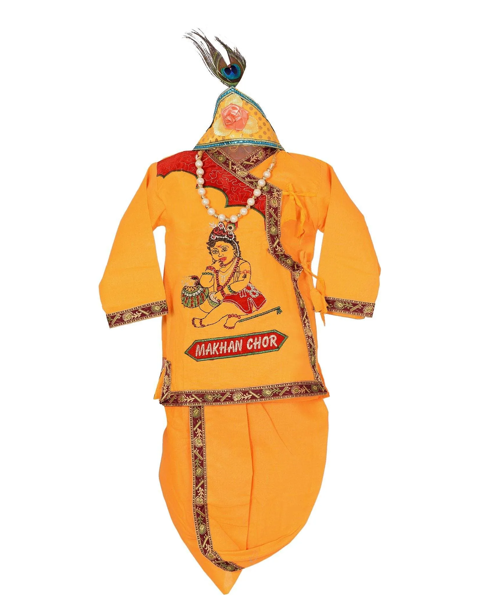 Ahhaaaa Velvet Cotton Krishna Dress Handicraft Kurta with Dhoti Pant for Boys