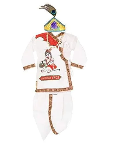 Ahhaaaa Velvet Cotton Krishna Dress Handicraft Kurta with Dhoti Pant for Boys