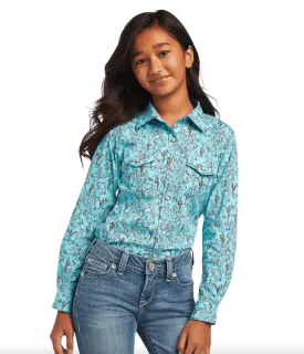 Ariat Girl's REAL Amazonite Bucking Bronc Print Western Shirt 10040631