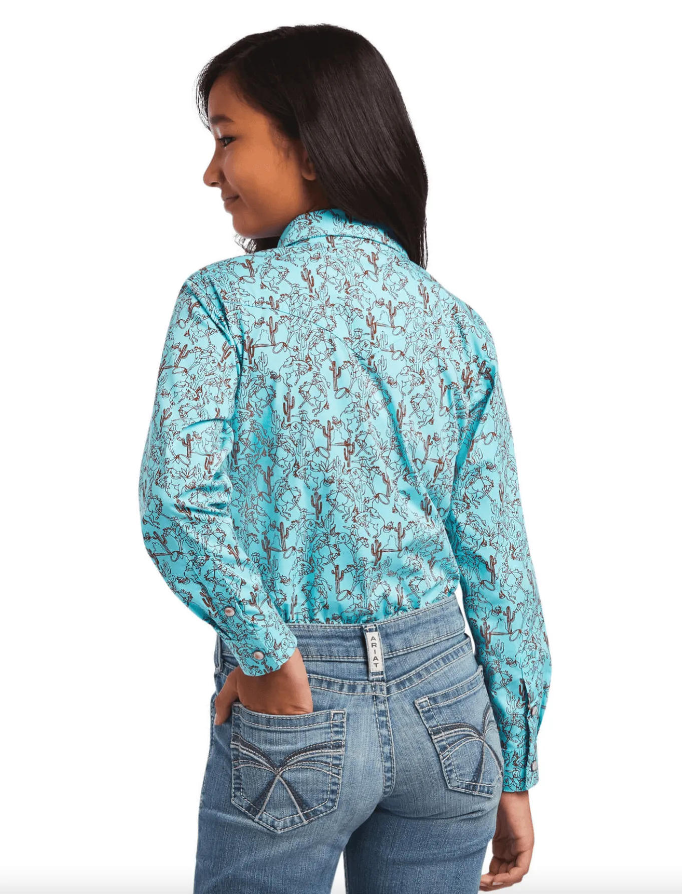 Ariat Girl's REAL Amazonite Bucking Bronc Print Western Shirt 10040631