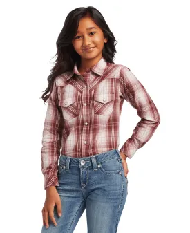 Ariat Girl's REAL Russet Red Plaid Long Sleeve Snap Western Cowgirl Shirt 10040630