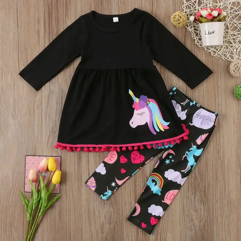 Baby Girl 2-7Y Unicorn Dress Pants Outfit Set