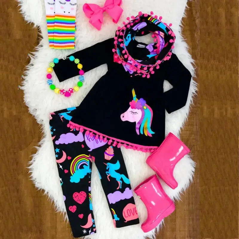 Baby Girl 2-7Y Unicorn Dress Pants Outfit Set