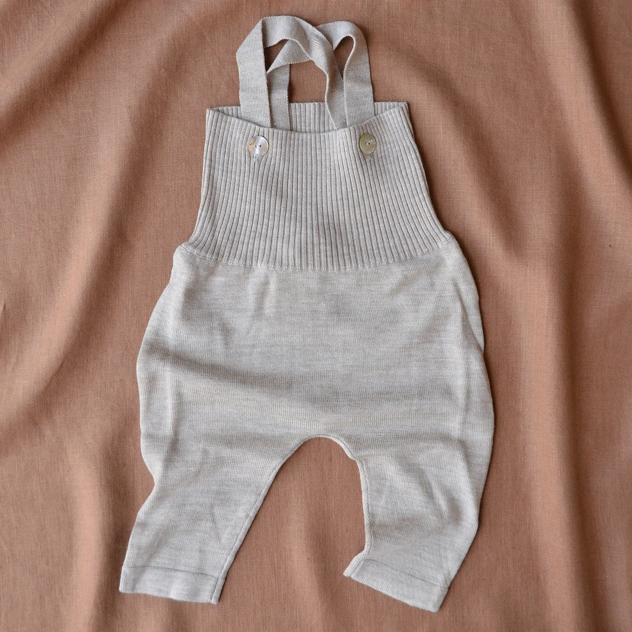 Beige Melange Merino Baby High Pants with Detachable Braces (3 months - 3 years)