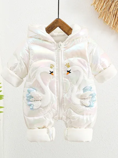 Baby Winter Sweet Swan Hooded Full Zip Jumpsuit