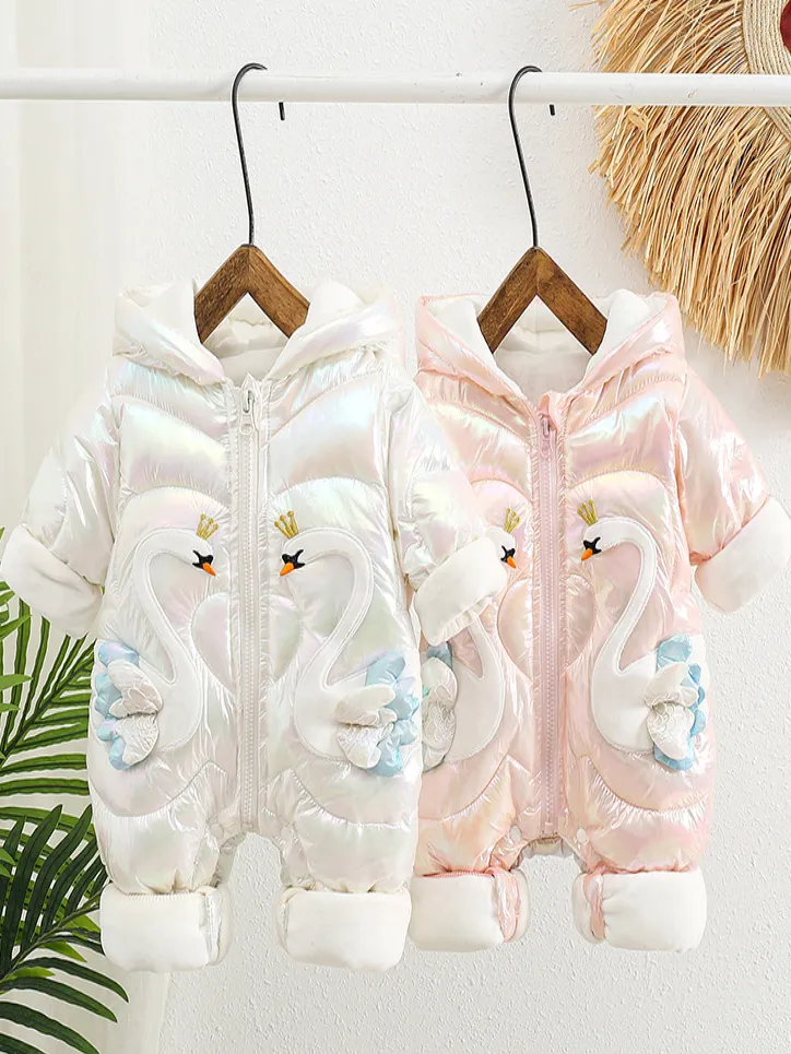 Baby Winter Sweet Swan Hooded Full Zip Jumpsuit