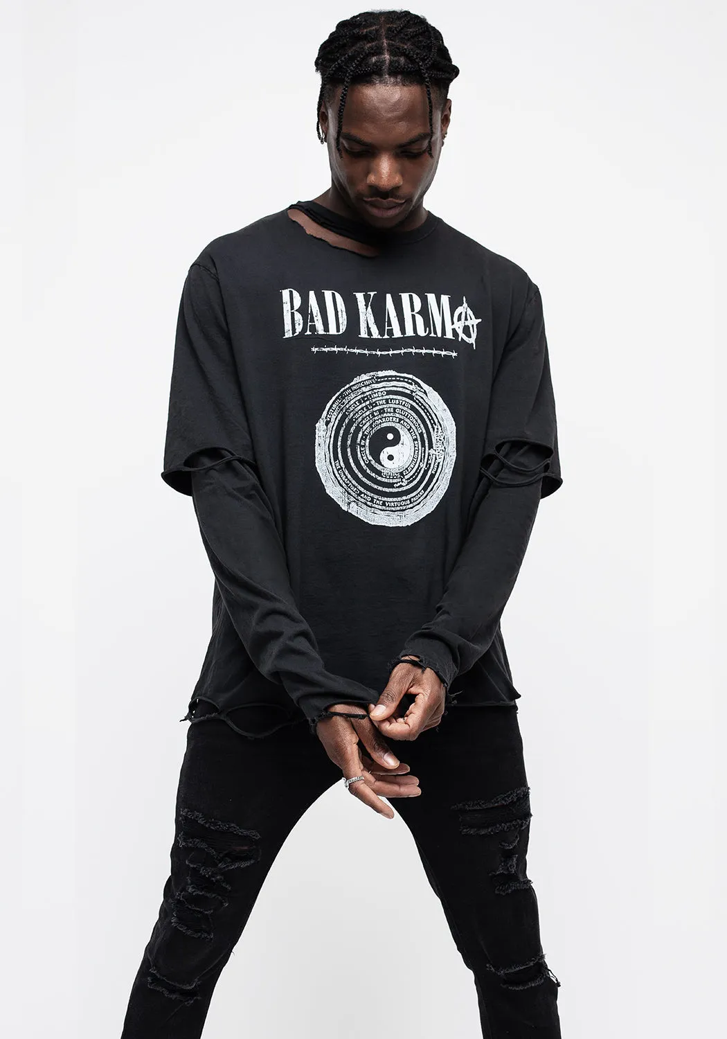 Bad Karma Distressed Layered T-Shirt