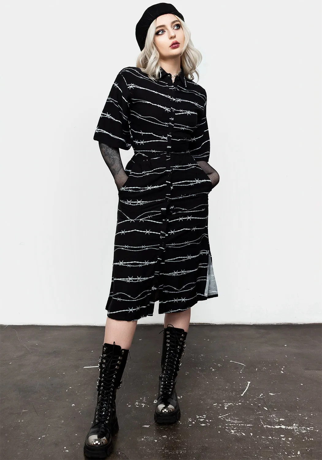 Barbed Kimono Shirt Dress