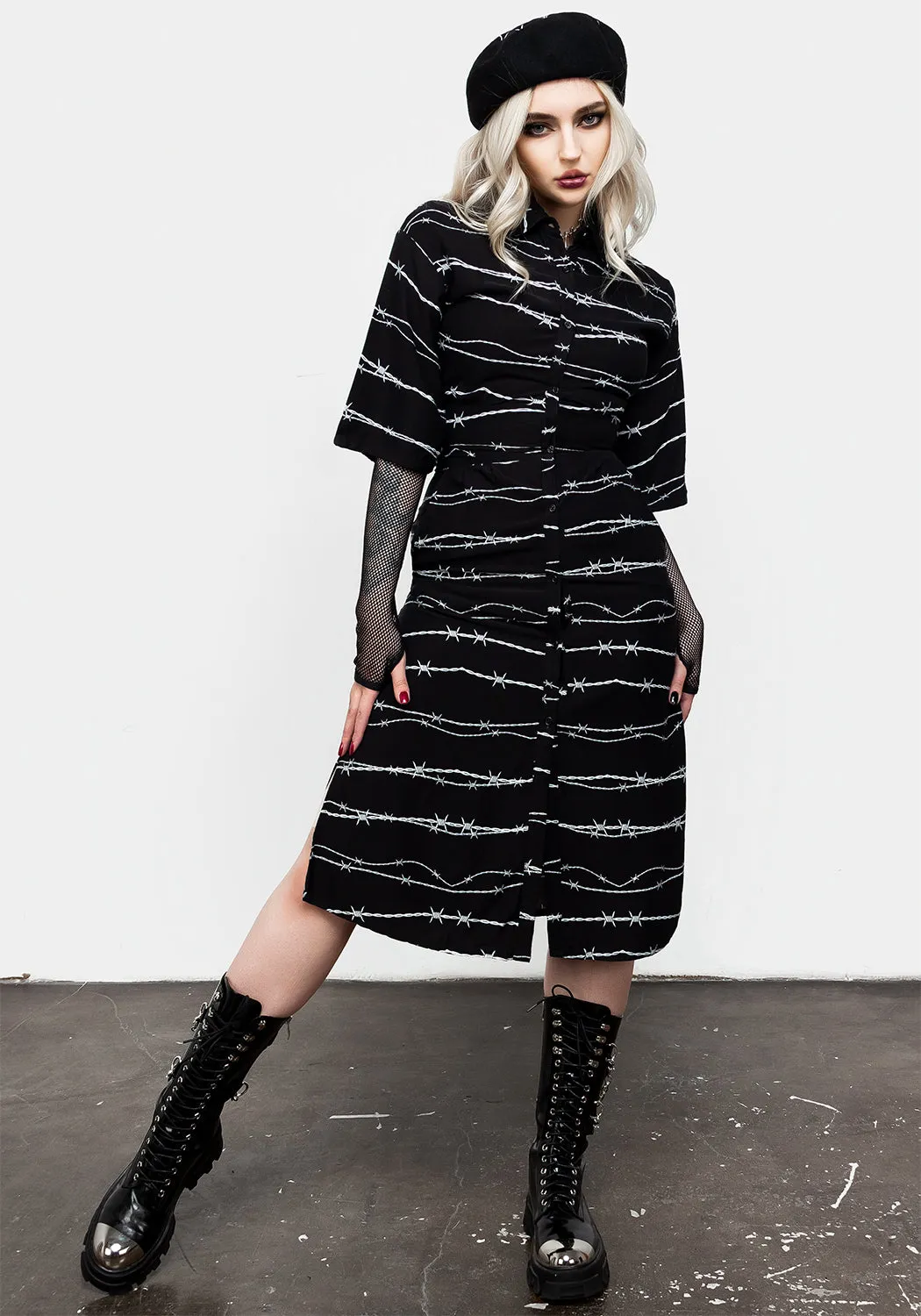 Barbed Kimono Shirt Dress