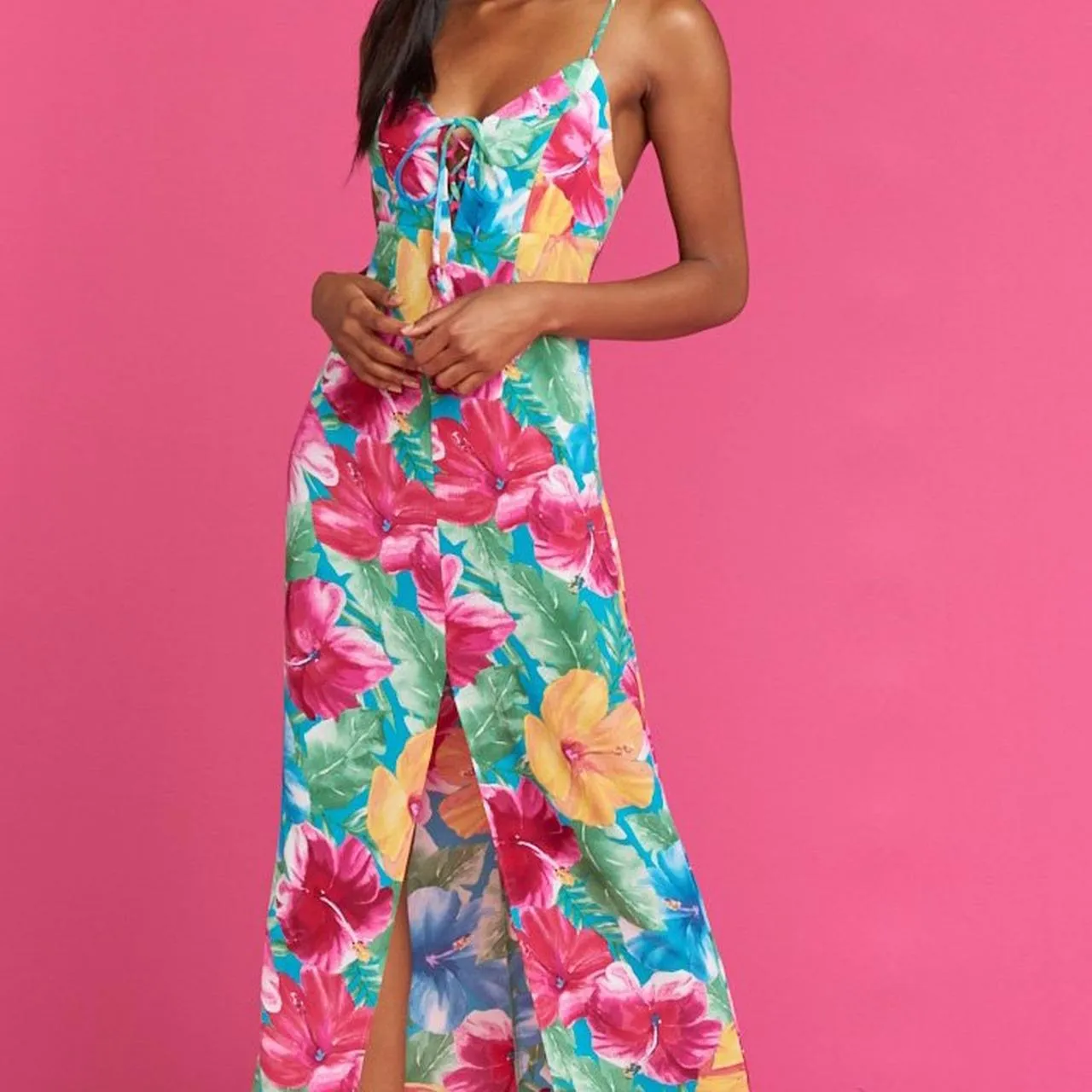 Barbie Floral Leyton Lace Graceful Up Slit Maxi Dress