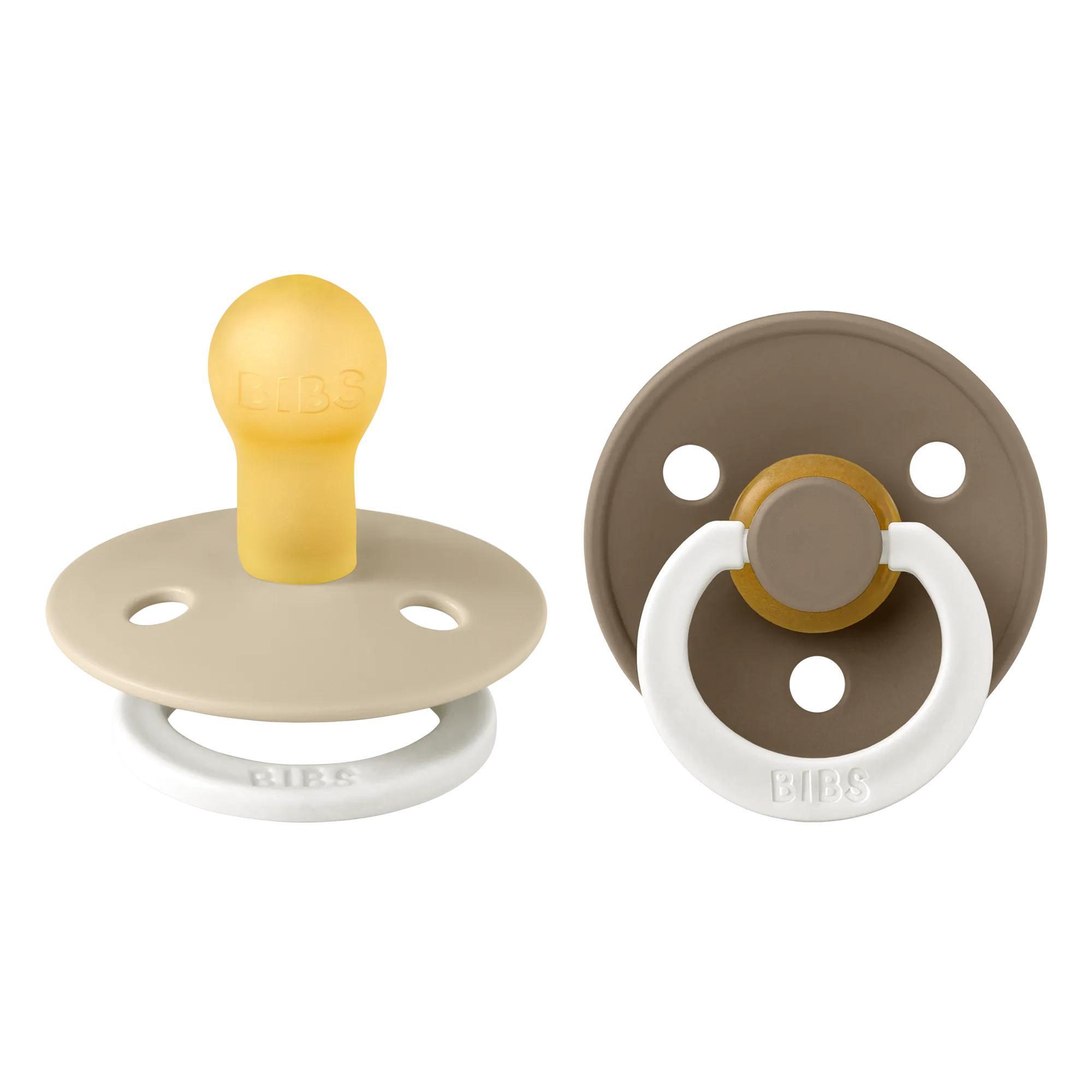 BIBS Colour GLOW Pacifier 2 Pack - Vanilla/Dark Oak