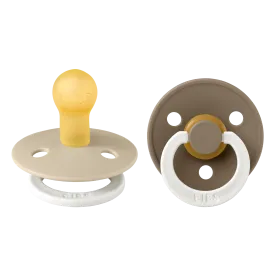 BIBS Colour GLOW Pacifier 2 Pack - Vanilla/Dark Oak