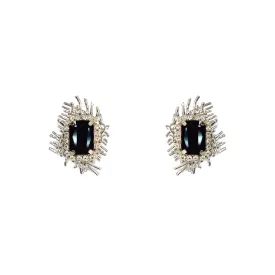 BLACK GLASS CRYSTAL STUD EARRINGS