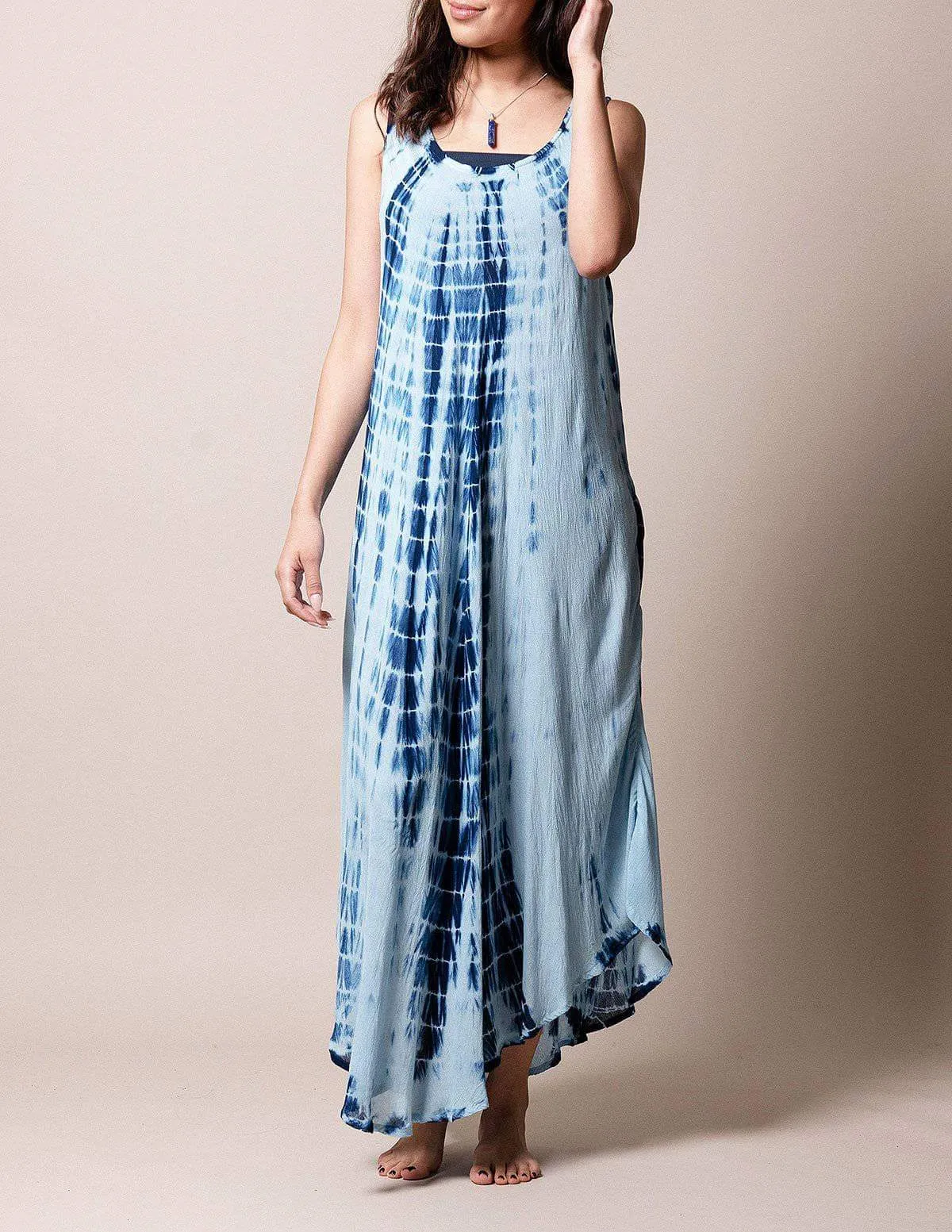 Boho Breeze Tie-Dye Dress - Navy