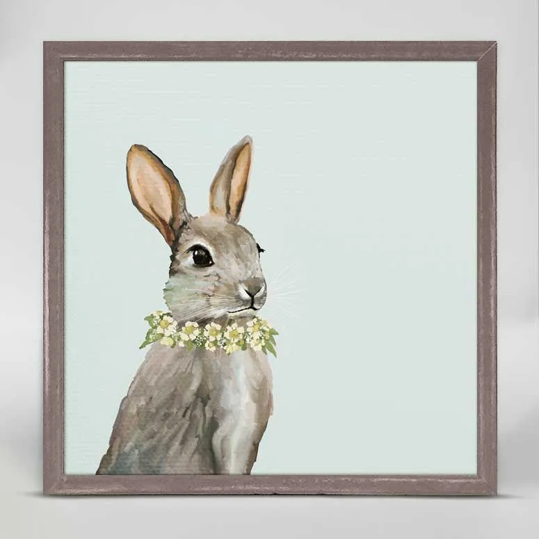 Bunny With Flower Wreath Mini Framed Canvas