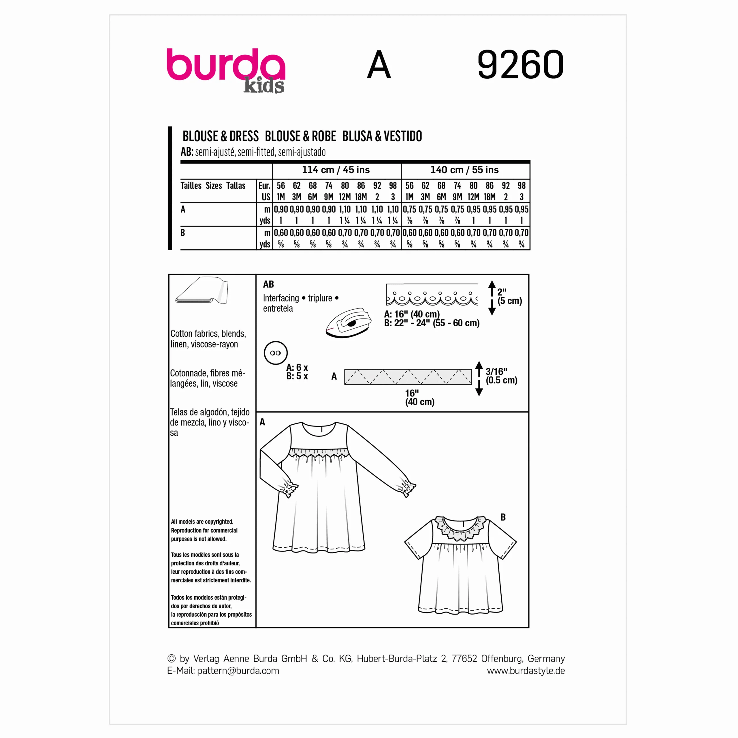 Burda Baby/Child Dress and Blouse 9260