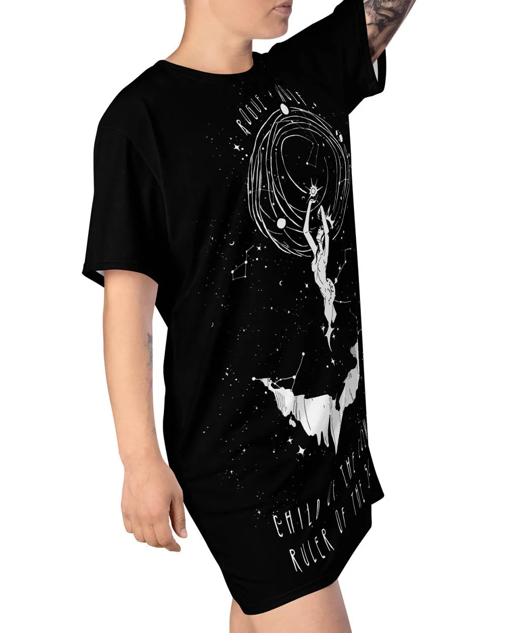 Child of the Cosmos Tee Dress - Vegan Oversized T-shirt Witchy Alt Style Cute Unisex Goth Black Dress Occult Fashion