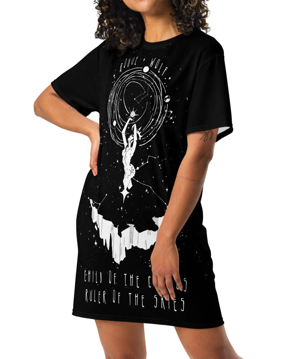 Child of the Cosmos Tee Dress - Vegan Oversized T-shirt Witchy Alt Style Cute Unisex Goth Black Dress Occult Fashion