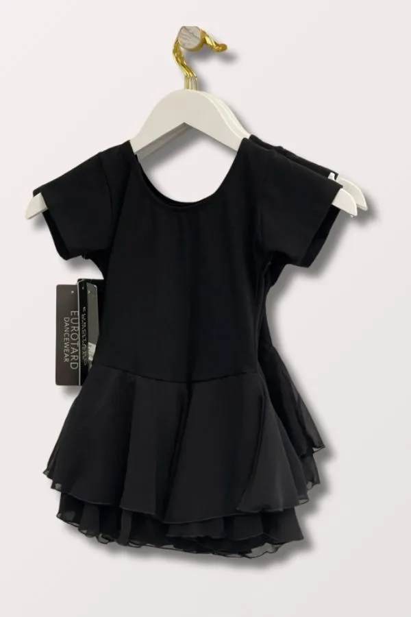 Child Short Sleeve Leotard with Double Layered Skirt - Black