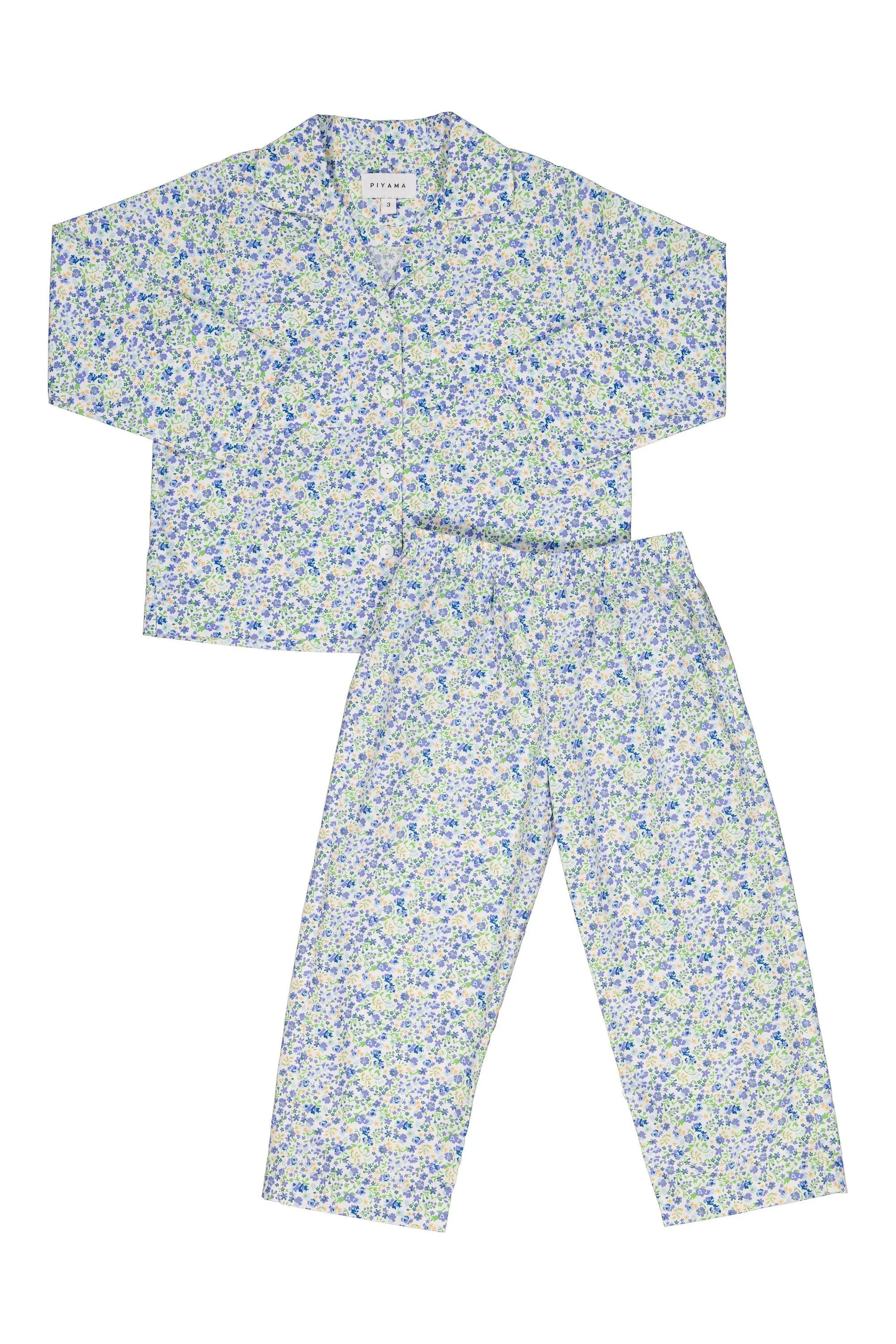 Children's Long Sleep Set - Cotton - Floret Blue