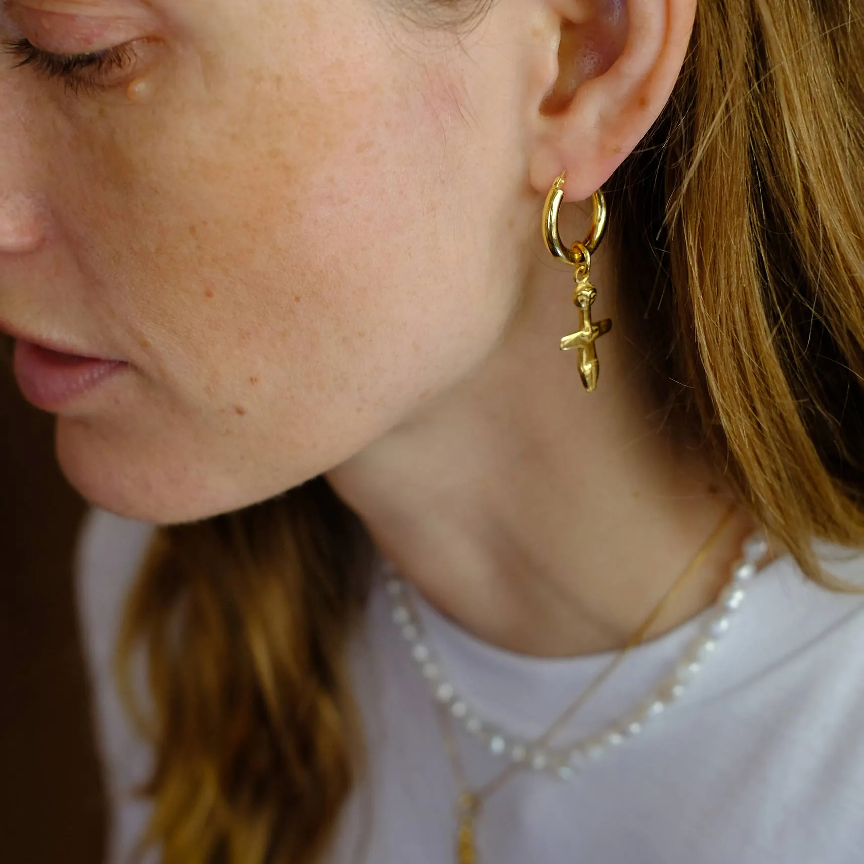 Chunky Hoop Earrings with Fertility and Quatrefoil Pendant - Silver