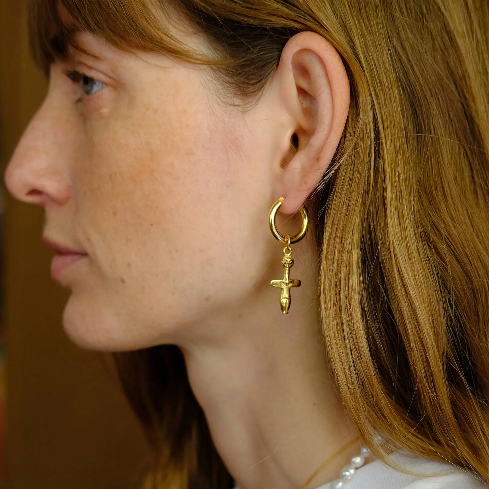 Chunky Hoop Earrings with Fertility and Quatrefoil Pendant - Silver