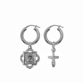 Chunky Hoop Earrings with Fertility and Quatrefoil Pendant - Silver