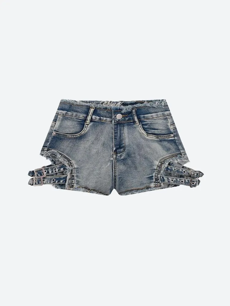 Distressed Cut Out Denim Shorts