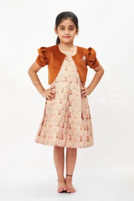 Elegant Rustic Charm Girls Cotton Frock with Embellished Velvet Jacket