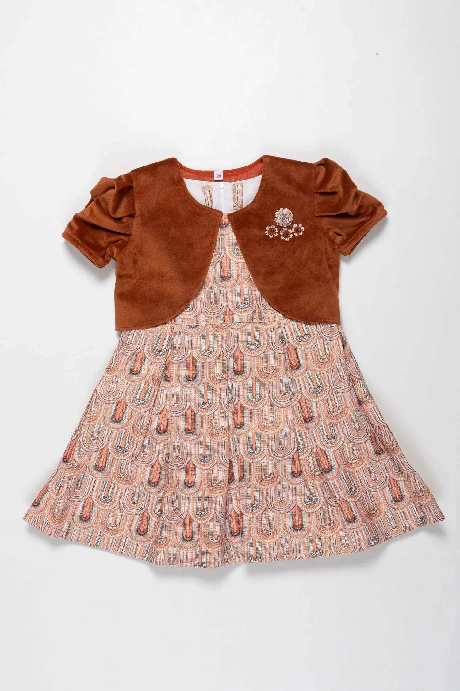 Elegant Rustic Charm Girls Cotton Frock with Embellished Velvet Jacket